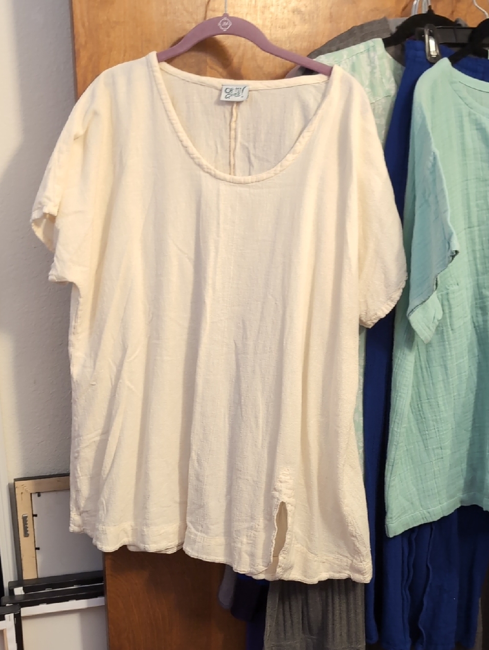 Oh My Gauze! Cream Scoop Neck Short Sleeve Tunic